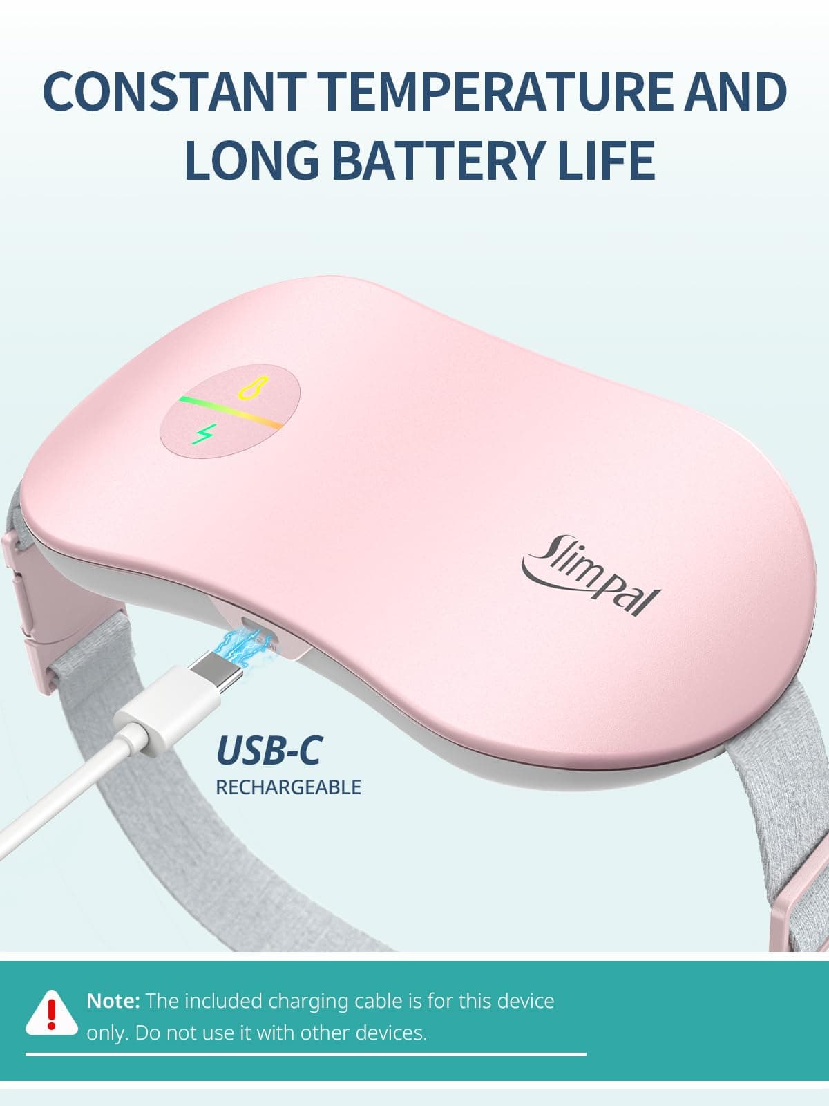 Slimpal Almohadilla Térmica, Cinturón Calefactor Eléctrico Inalámbrico Portátil, Cinturón de Calefacción Recargable Eléctrico, Regalos Para Mujeres y niñas, Rosa — view 6