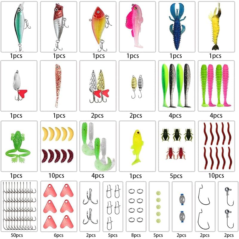 ZhaoCaiWJ 133 Piezas Señuelos de Pesca Kit Completo - Cebos Artificiales Mixtos con Caja de Aparejos: Vinilos, Cucharillas, Ranas y Anzuelos - Equipo de Pesca Spinning para Mar y Río (Black Bass, Truc — view 3