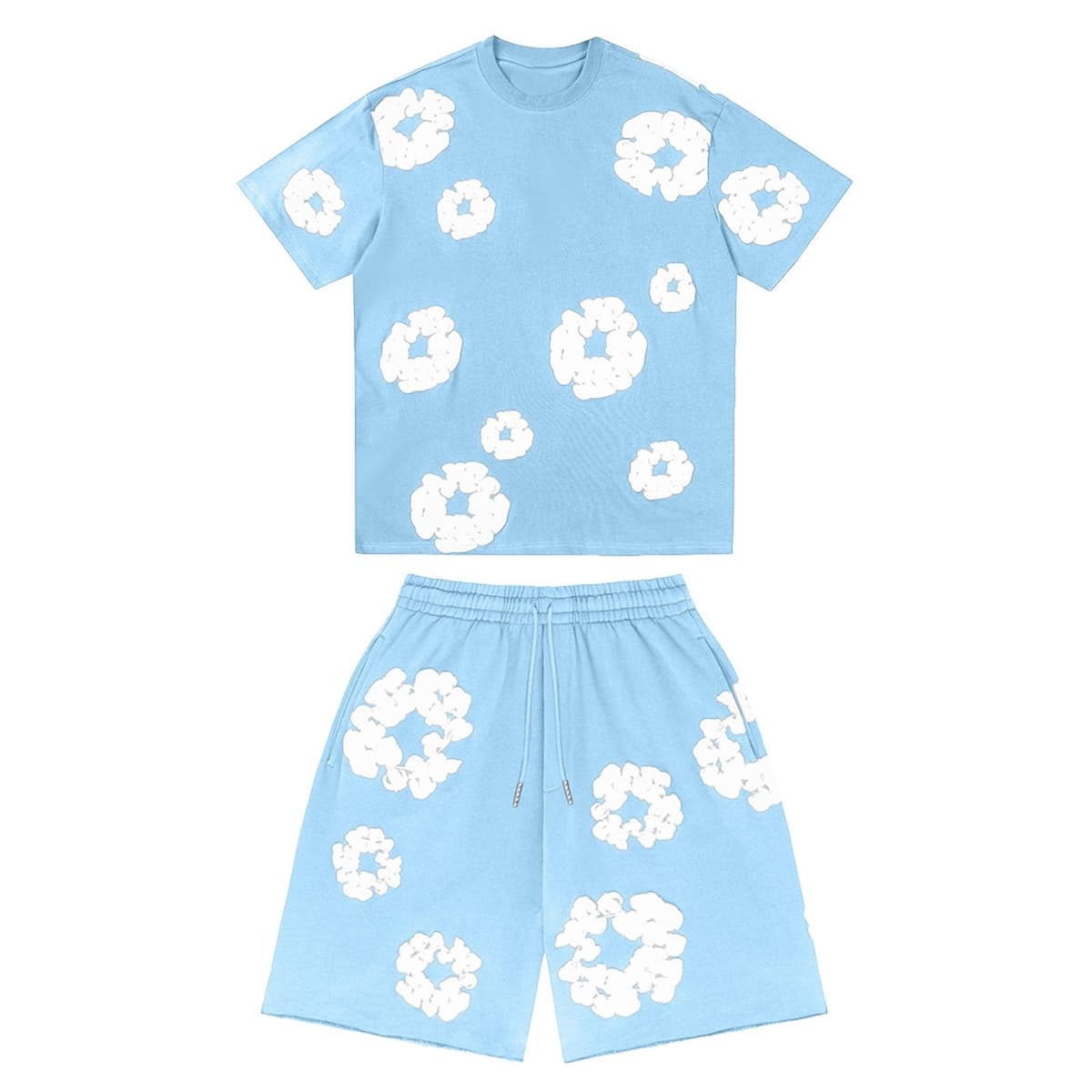 Men Women Tracksuit Set Casual Oversized Short Sleeves Tops and Shorts Vintage Kapok Printed Hip Hop Streewear — view 8