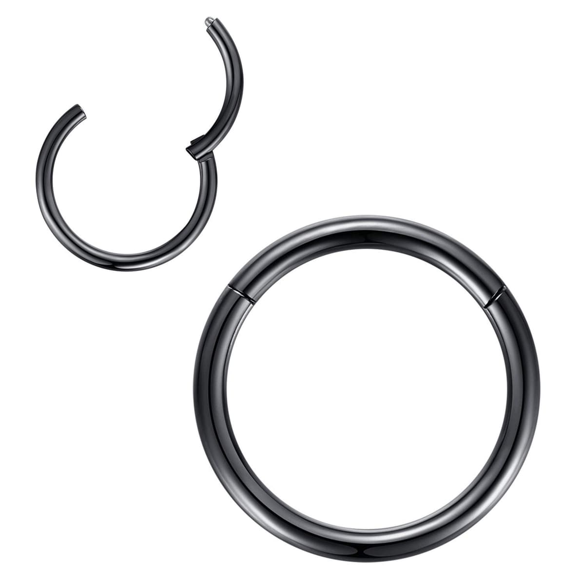 Popuhoops 316L Surgical Steel Hinged Nose Rings Hoop Suptum Ring Body Piercing Lip Rings Helix Cartilage Rook Earrings 20G 18G 16G 14G 12G 10G 8G, Diameter 5mm to 16mm, Gold-Rose Gold-Silver-Black — view 14