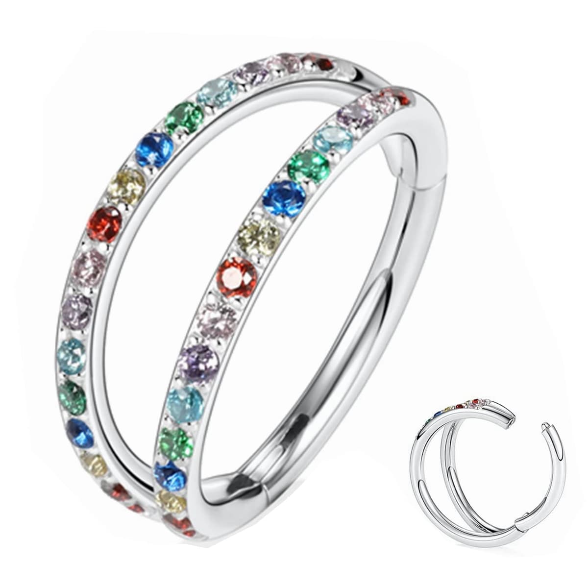 Yrogcu 20G 18G 16G 14G Single/Double Hoop Stainless-Steel Seamless-Hinged-Piercing Segment-Clicker Nose-Ring-Hoop : Diameter 6mm 8mm 10mm 12mm Cartilage Earrings — view 10