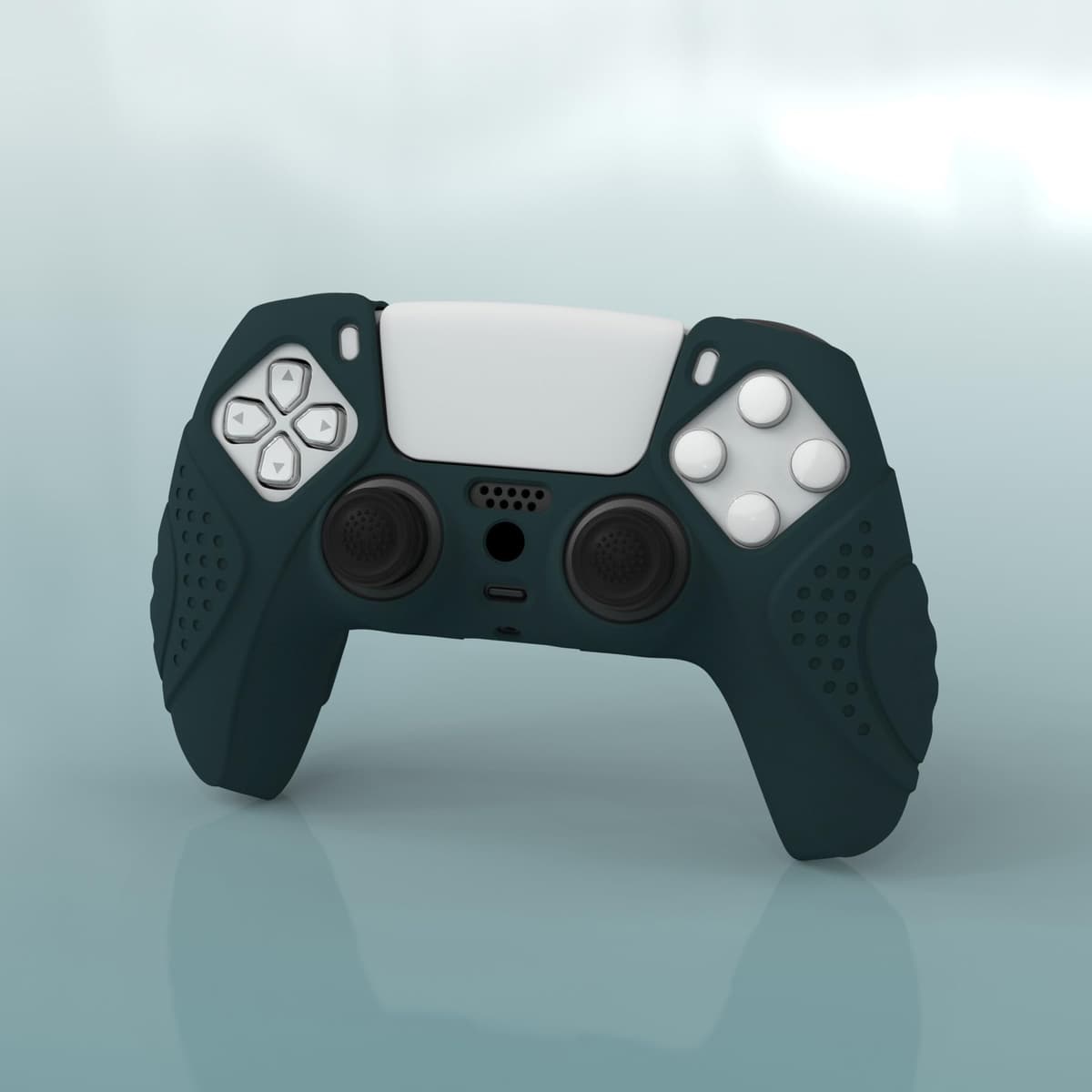 eXtremeRatePlayVital Guardian Edition Racing Green Ergonomic Soft Anti-slip Controller Silicone Case Cover for ps5, Rubber Protector Skins with Black Joystick Caps for ps5 Controller — view 3
