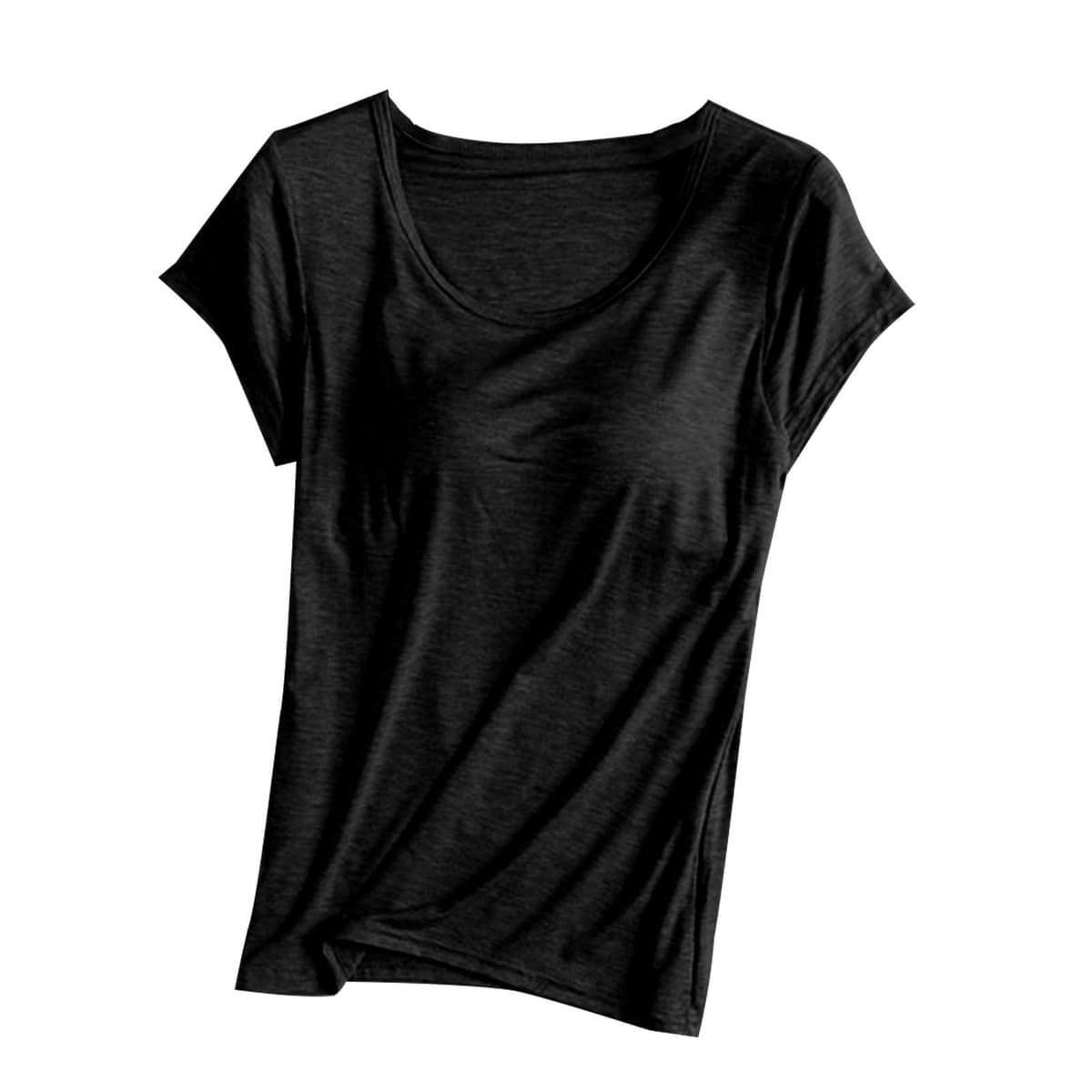 Womens Shirts with Built in Bra Short Sleeve Shirts Summer Casual Athletic Workout Yoga Shelf Bra Padded T Shirts Tops — view 15