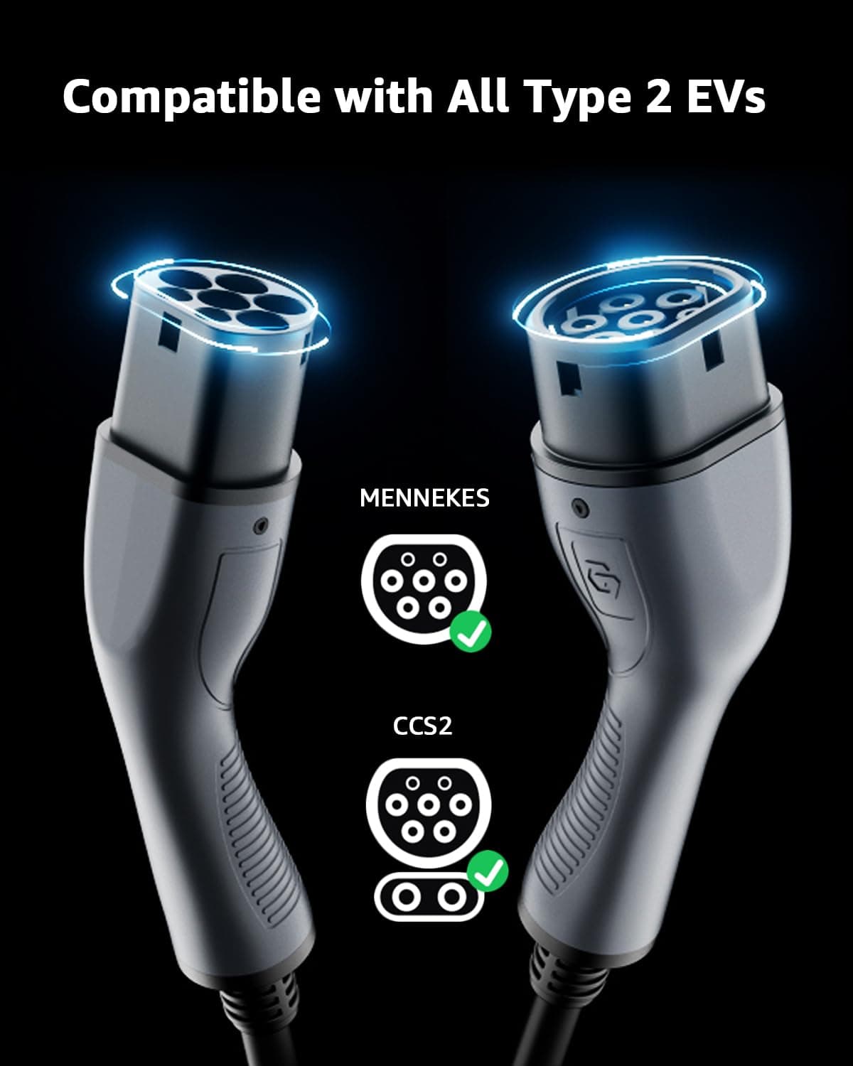 bokman Type 2 EV Charging Cable, Mode 3 / 32A / 7.2KW / 1 Phase / 10 Meter, Electric Vehicle Car Plug-in Hybrid Type 2 to Type 2 Fast Charging Cable — view 4