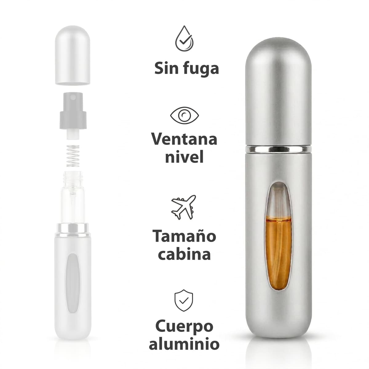 ModernAlma® - Atomizador Perfume Recargable | Atomizador Perfume Viaje Portátil de Aluminio con Ventana | Mini Spray Perfume Recargable para Avión, Bolsillo y Viaje (3, Multicolor 1, 5) — view 3