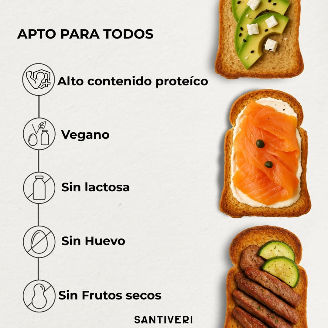 SANTIVERI – Pan Tostado Proteico con 25% de Proteína, Alto en Fibra, Pan Proteico con Proteína Vegetal, Bajo en Azúcares – 365 g — view 5