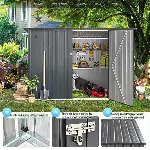 AECOJOY 7x3 Outdoor Storage Metal Bike Shed, 3x7 Bike Sheds & Outdoor Storage Clearance, Small Lean to Metal Storage Shed, Outdoor Storage Cabinet Weatherproof for Bikes, Dark Grey — view 4
