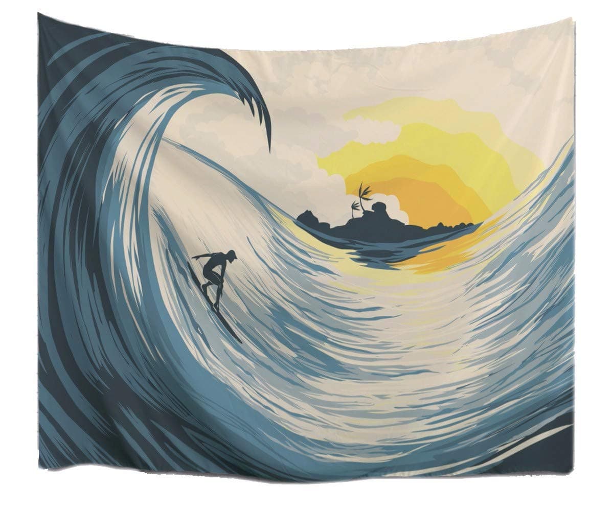 A.Monamour Mermaid And The Sailing Pirate Ship Art Print Fabric Wall Hanging Tapestry Wall Decors Window Curtains For Living Room Bedroom 180X200Cm/71"X80" — view 40