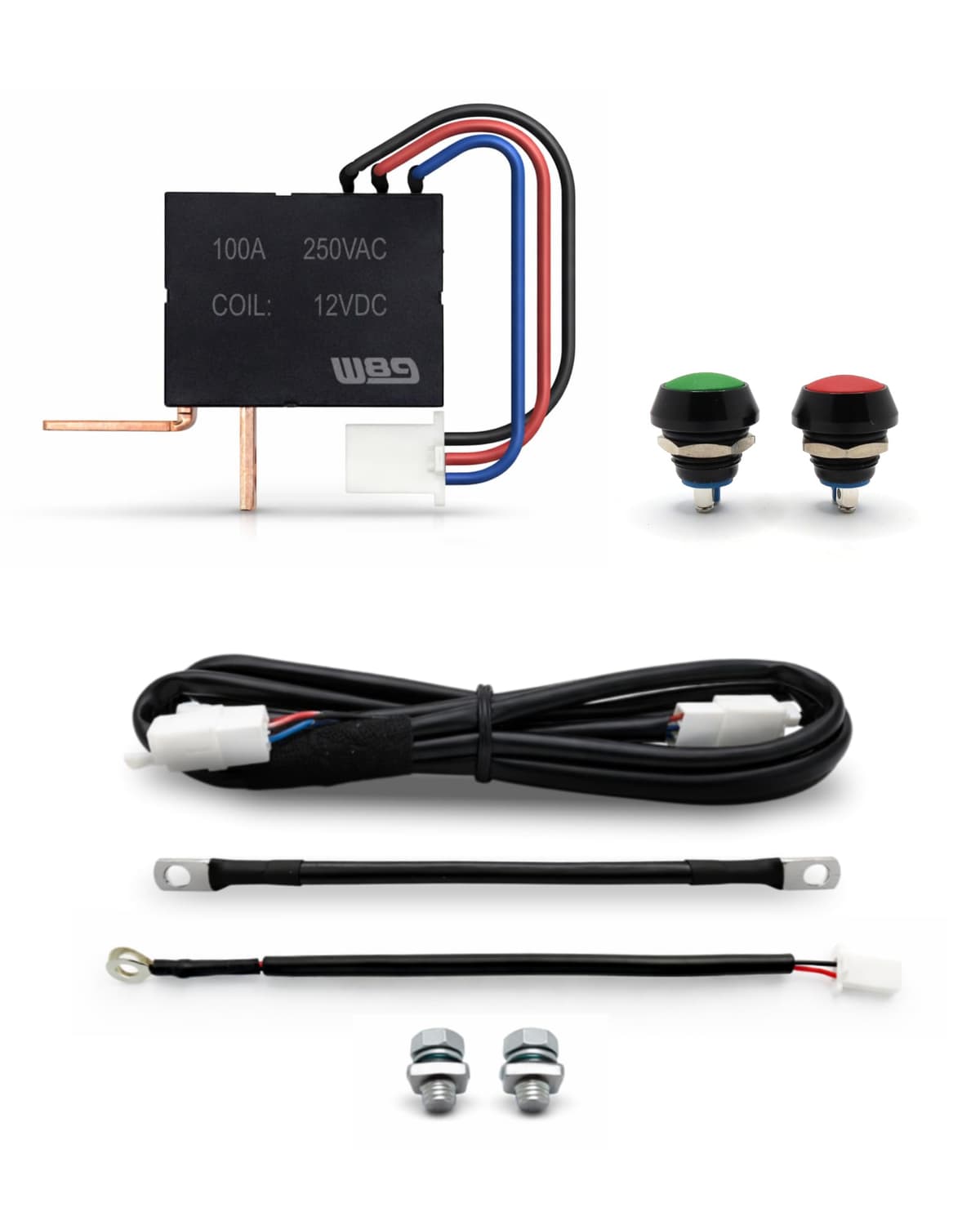 W89 Desconectador de Batería para Moto 12V | Interruptor Corte Corriente sin Consumo (0W) | Kit Completo | 100A Plug & Play (Ubicación Libre)