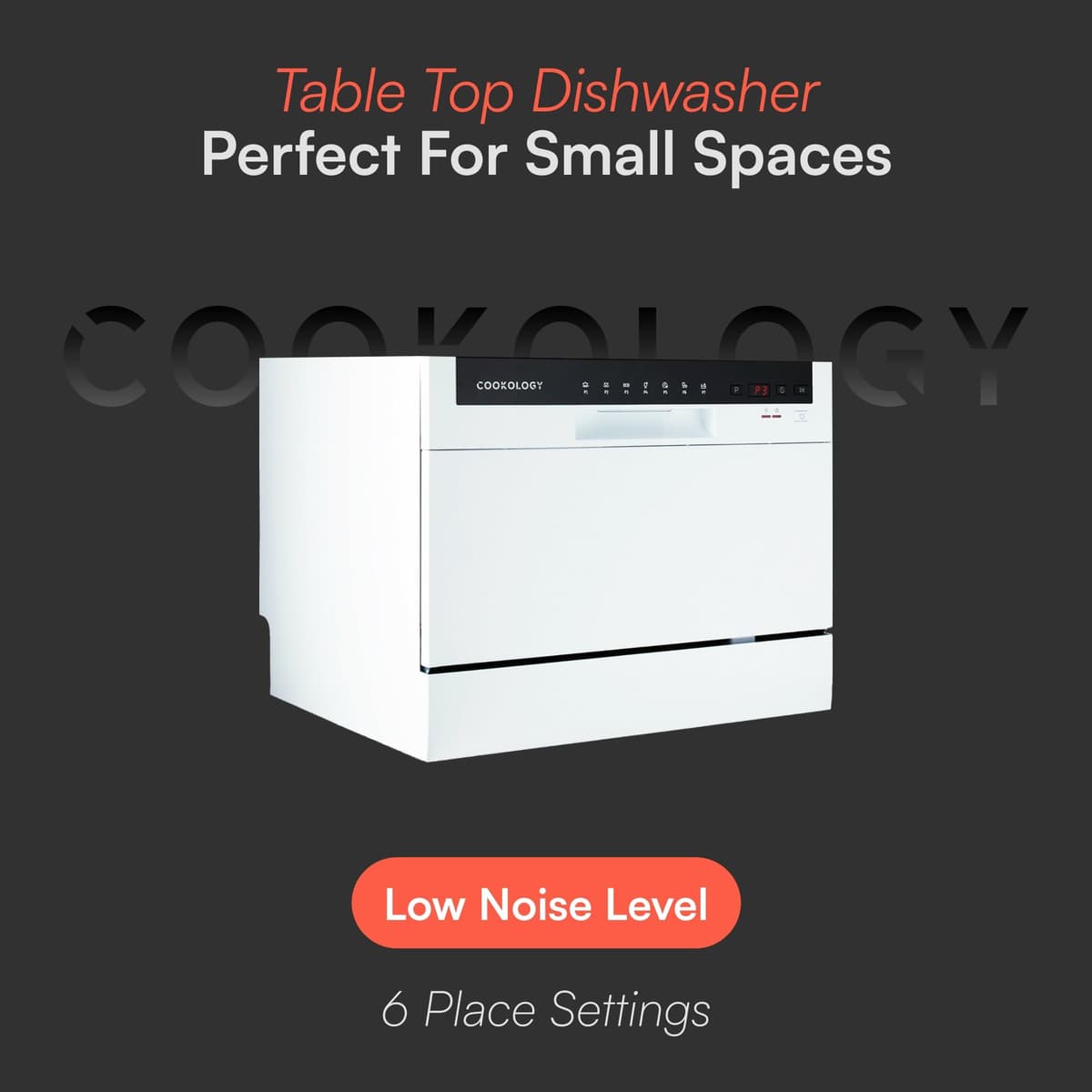 Cookology CTTD6WH Mini Counter Top Dishwasher in White - 6 Place Settings - Table Top - Compact Design - 6 Drying Settings - 7 Wash Cycles - ECO Friendly Mode — view 2