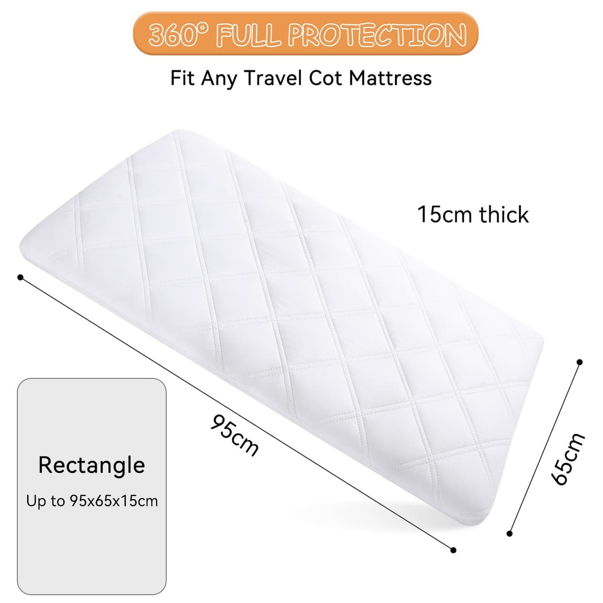 Yoofoss Travel Cot Mattress Protector Waterproof 65 x 95 cm Fitted Breathable & Comfortable Quilted Toddler Mattress Protector White — view 5