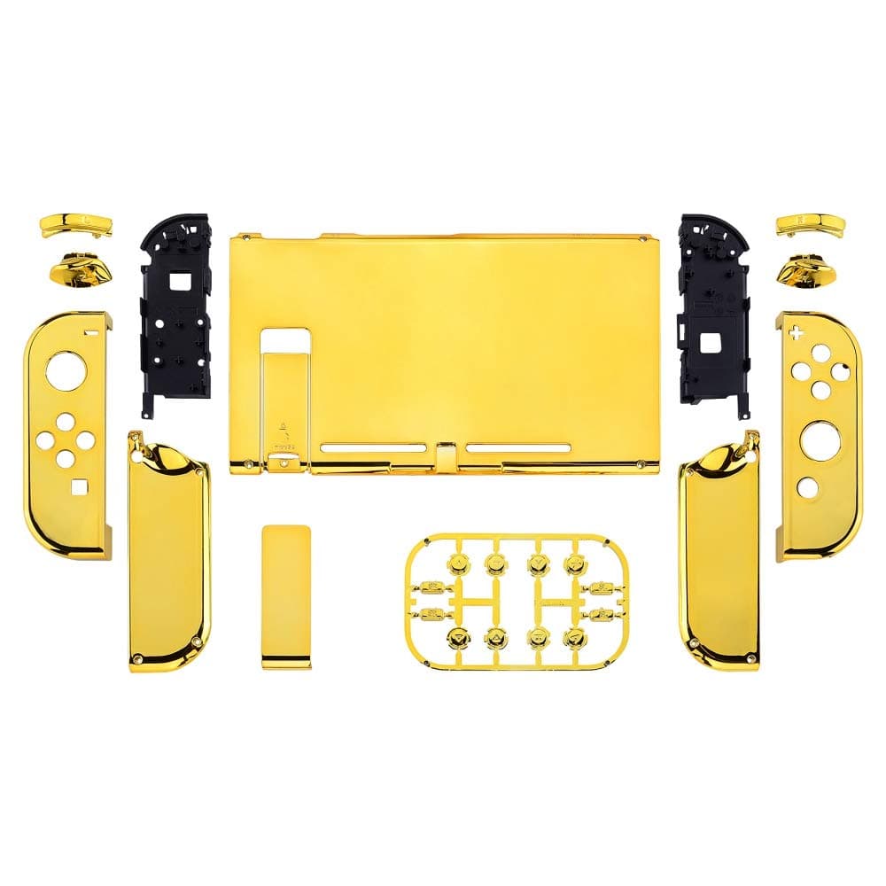eXtremeRate Back Plate for Nintendo Switch Console, NS Joy con Handheld Controller Housing with Full Set Buttons, DIY Replacement Shell for Nintendo Switch - Chrome Gold — view 2