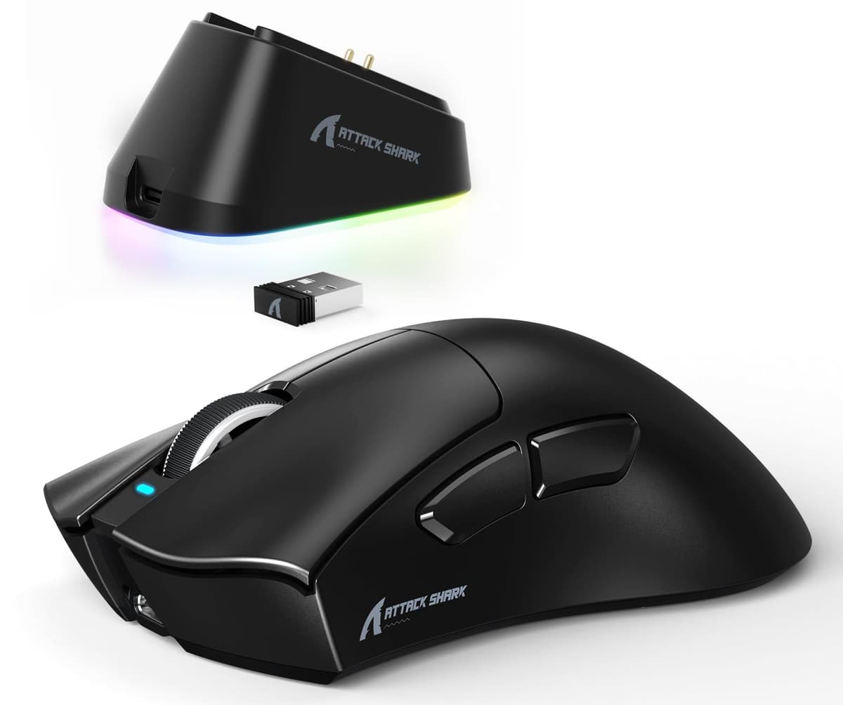 ATTACK SHARK V3PRO Ratón Gaming Inalámbrico con Base Carga Magnética, PixArt PAW3311, hasta 25000 dpi, BT/2.4GHz/Alámbrico, 100M Clics, 500mAh, 65g Ultra-Ligero para Win11/Xbox/PS/Mac - Blanco — view 14