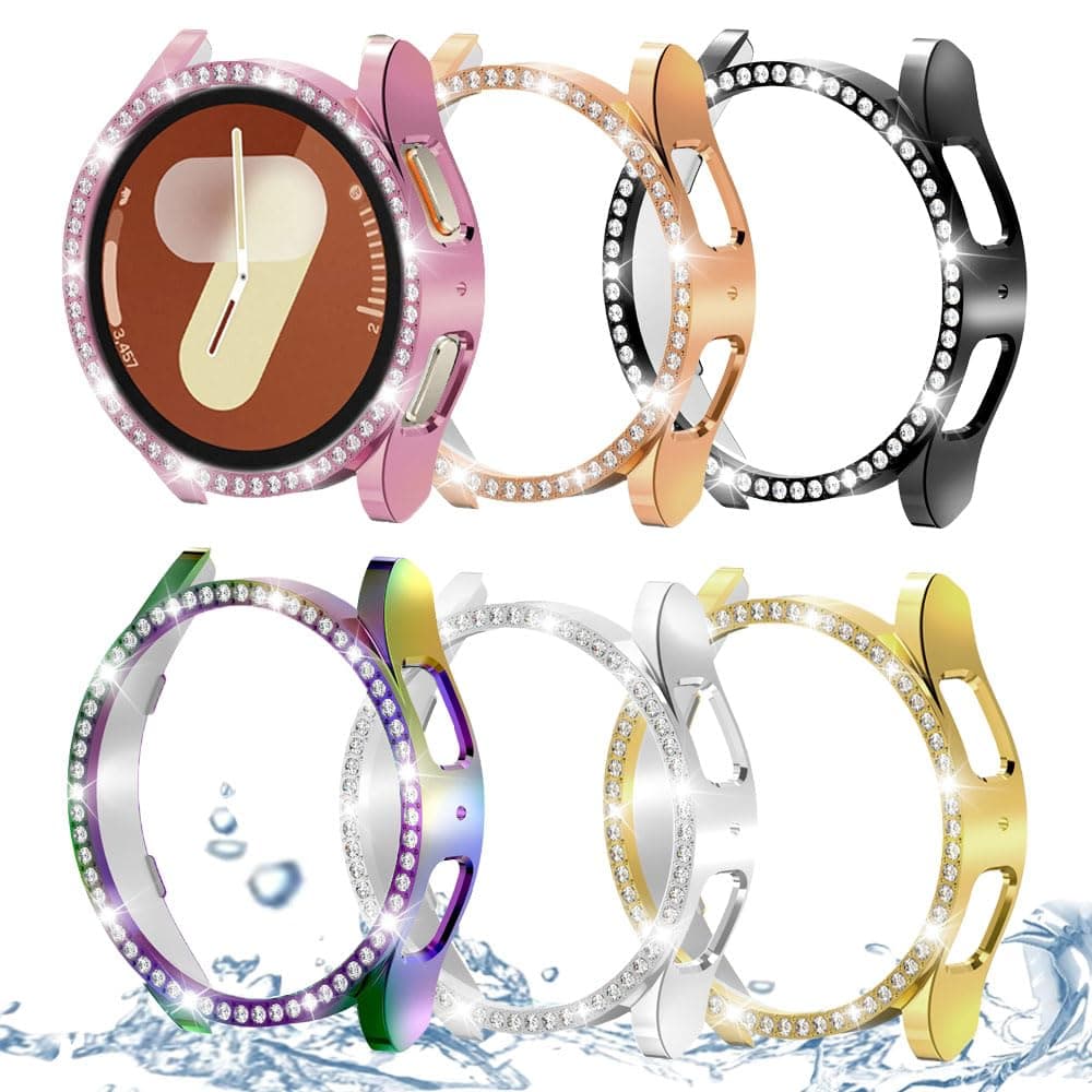 DEALELE [2-PACK] Case Compatible with Samsung Galaxy Watch FE / 5/4 40mm, Bling Double-row Diamond PC Protective Case Protector Cover, 40mm, Rose gold + Transparent — view 18
