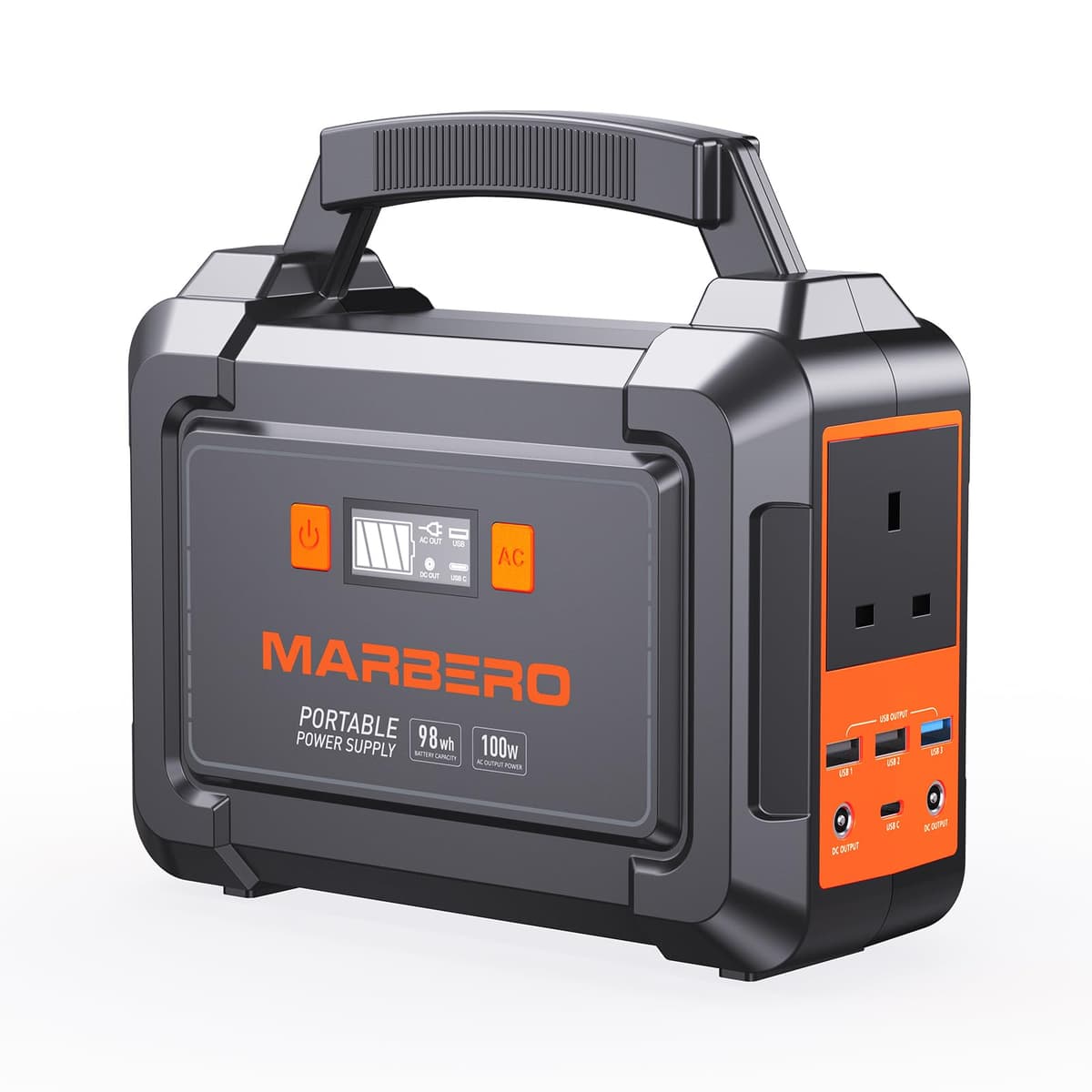 MARBERO Portable Power Station 26,400mAh Large Battery Pack 100W(150W Peak) Power Bank with Plug Socket 220V 97.68Wh Generator LED Light for Outdoor Adventure RV Trip Home Blackout Emergency