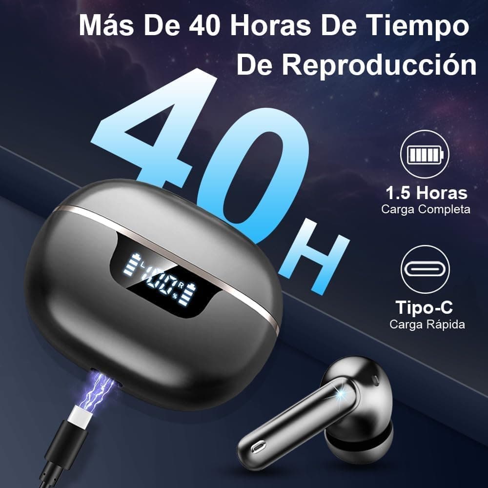 Auriculares Inalambricos Bluetooth, 2026 Cascos Inalambricos Bluetooth 5.4 HiFi Estéreo, 45 Horas Auriculares inalámbricos con ENC Cancelacion Ruido, IP7 Impermeable/Pantalla LED/Carga Rápida Tipo-C — view 4