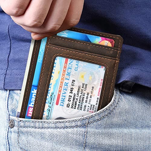 Kinzd Slim Wallet RFID Front Pocket Wallet Minimalist Secure Thin Credit Card Holder Dark Brown — view 2