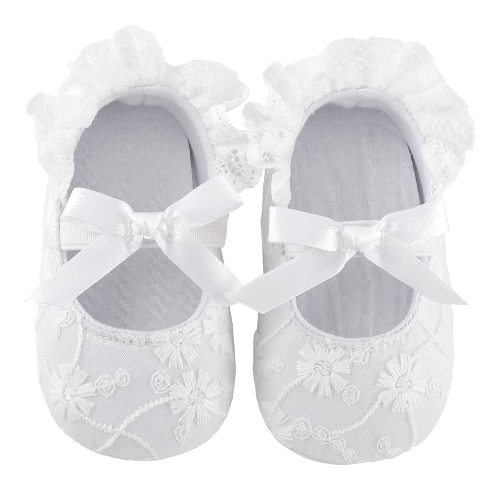 LACOFIA Baby Girls Christening Shoes Bowknot Infant Crib Shoes Anti-Slip Soft Sole Prewalkers — view 4