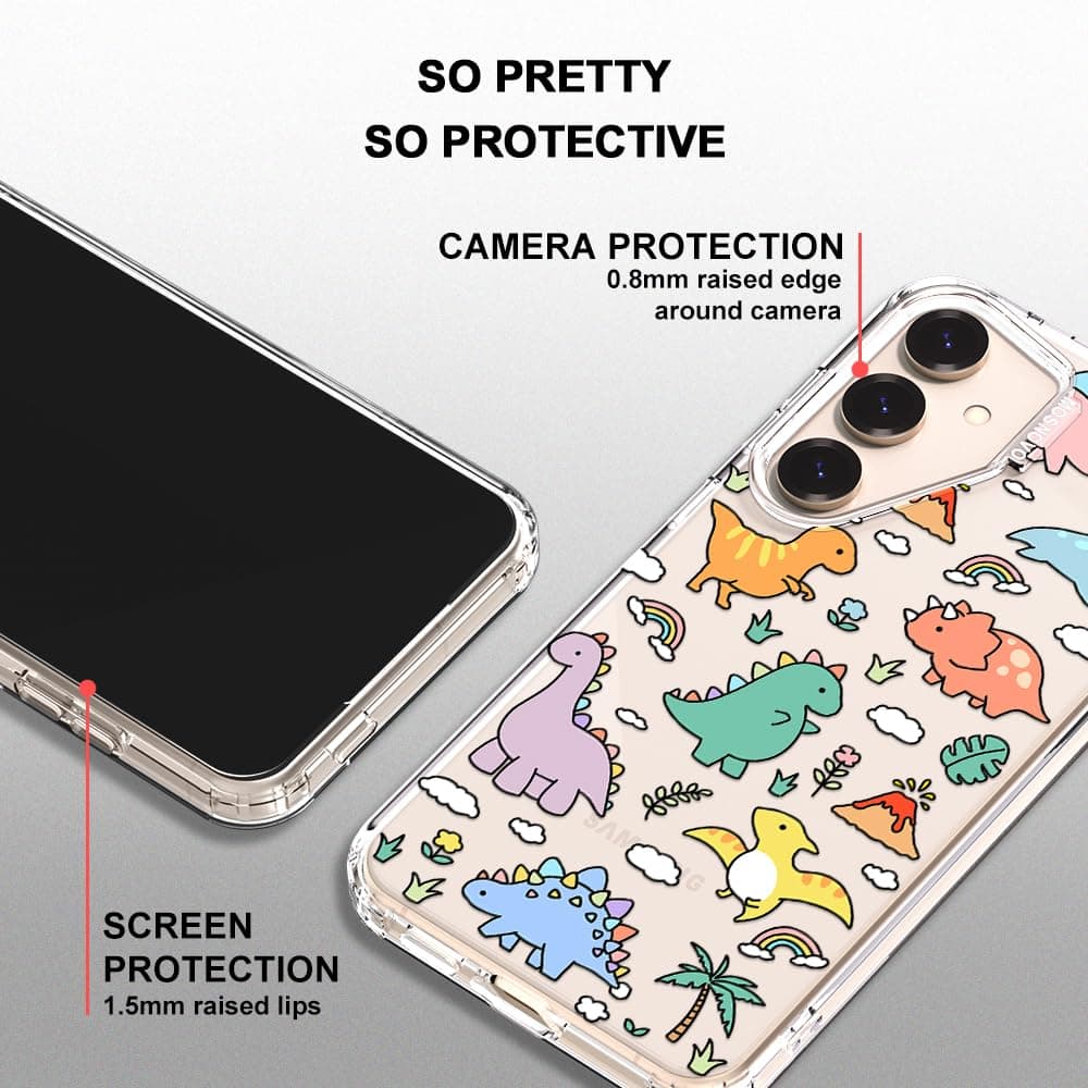 MOSNOVO Case for Samsung Galaxy S25 / Galaxy S24, [Buffertech 6.6ft Military-Grade Drop Protection] [Anti Peel Off Tech] Clear TPU Bumper Phone Case Cover Design - Dinosaur Land — view 4