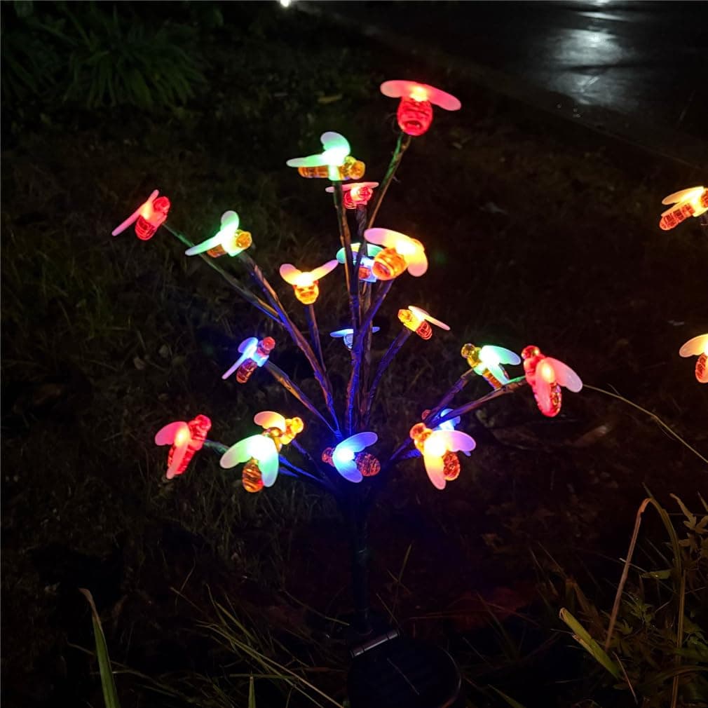 Outdoor Waterproof Cherry Blossom Multicolor Solar Garden Lights, Multicolor Garden Decorative Waterproof Lights with Solar Charge Pane, For Patio, Lawn, Pathway (Warm,Bee) — view 10