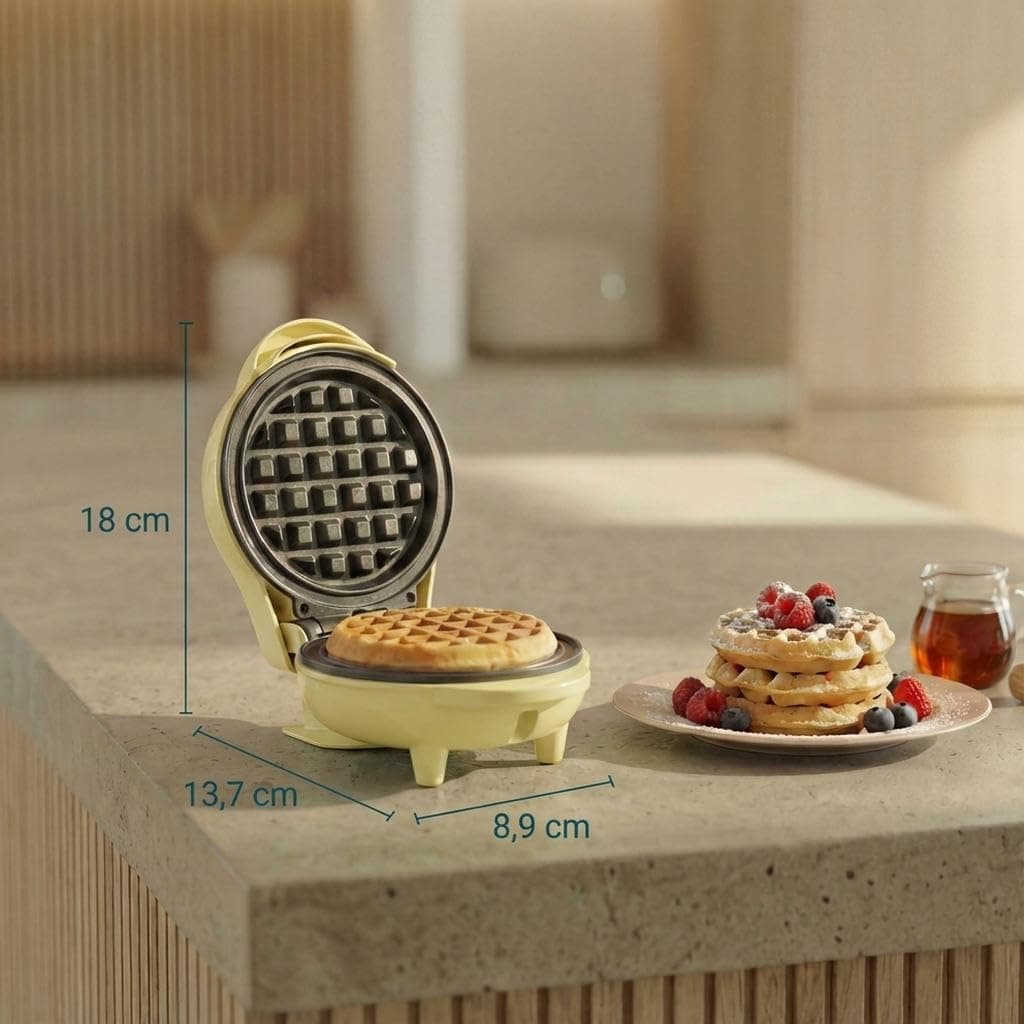 Bestron Mini gofrera, Gofrera para gofres de gofres pequeños, con antiadherente, para cumpleaños infantiles, fiestas familiares, Pascua o Navidad, diseño retro, 550 W, color: Amarillo — view 2