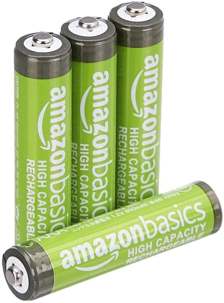 Amazon Basics paquete de 4 pilas AAA NiMH recargables de alta capacidad, 850 mAh, 1,2 V, se recargan hasta 500 veces, precargadas