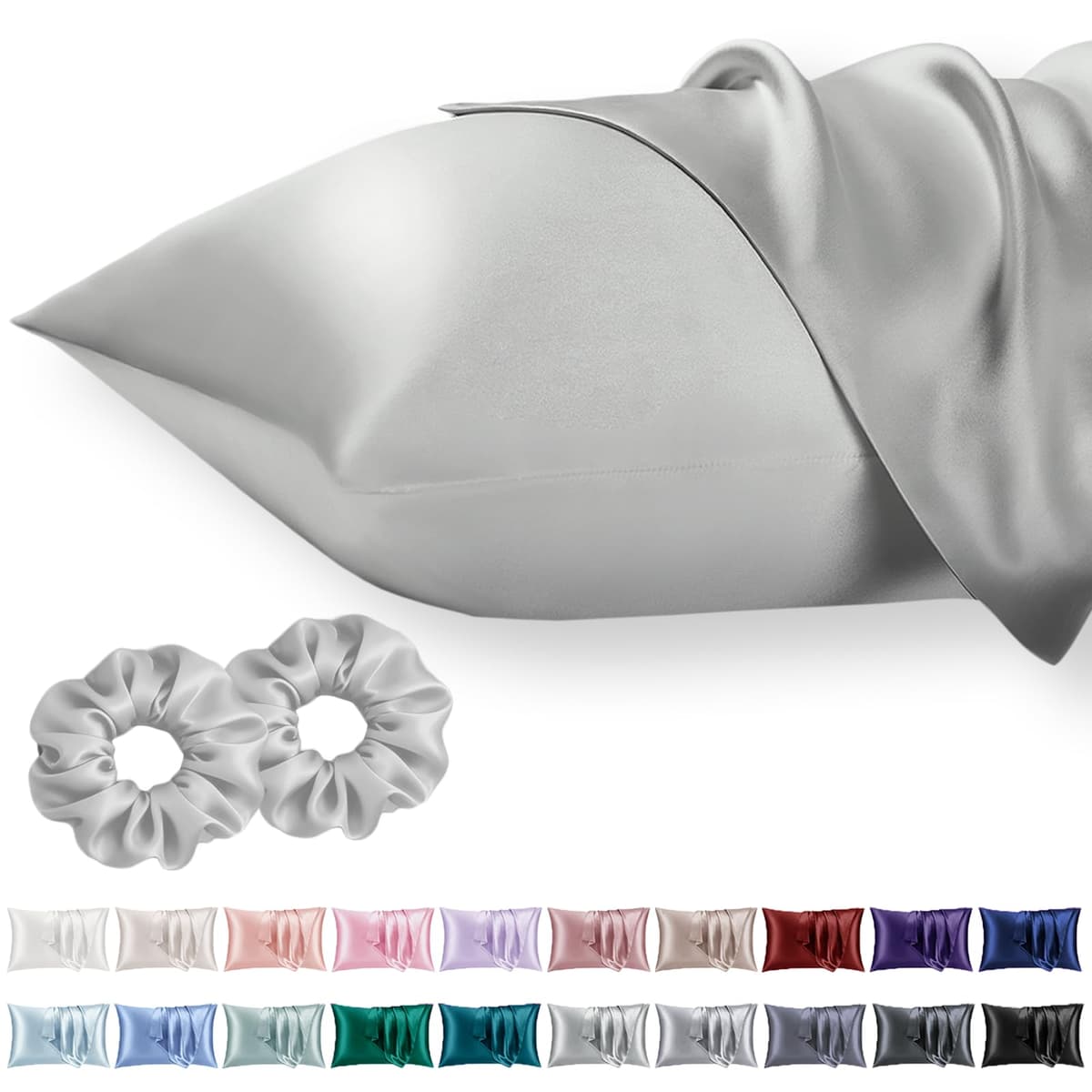 Vielit 2 Pack Satin Pillowcase for Hair and Skin Cooling,Soft as Silk Pillowcase for Hair and Skin,Easier Care than Silk Pillow Case Beige 50x75cm Gifts for Women Envelope & 2 Scrunchies — view 71