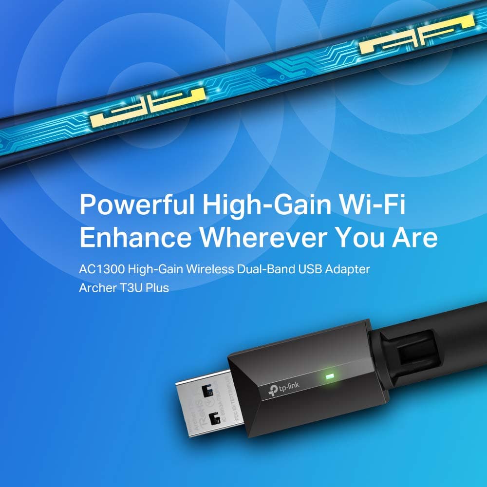 TP-Link Archer T3U Plus AC1300 USB WiFi Dongle Black, Dual Band 3.0 USB WiFi Dongle for PC, Two High-Gain Antennas Built in One, MU-MIMO, Windows 11/10/8.1/8/7XP, Mac OS, Easy Setup — view 3