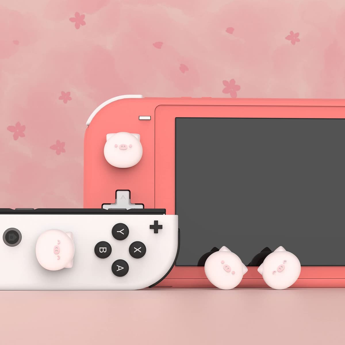 PlayVital Agarres para Pulgar para Nintendo Switch Joycon, Tapas de Joystick de Silicona, Thumb Grips para Switch/OLED/Lite, Protectores de Thumbstick (Cerdito-Rosa Milenario) — view 3