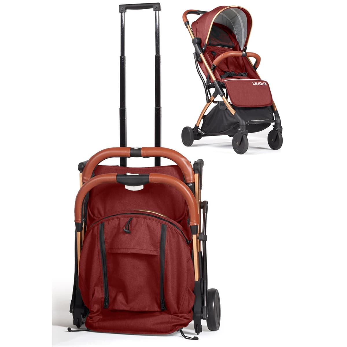 Baby Pushchair Stroller– Lightweight Foldable Travel Buggy with 5-Point Harness, Adjustable Seat Back and Oversize Basket Folds with 1 Hand – Smooth Swivel Wheels Rain Cover (Grey Leather) — view 2
