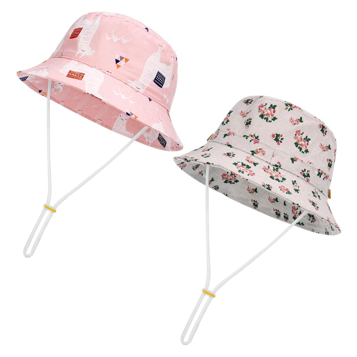 2 Pieces Toddler Sun Hat Kids Bucket Sun Hat Baby Cute Print Summer Hat with Adjustable Head Drawstring and Chin Strap Outdoor Kids Summer Protection Bucket Hats