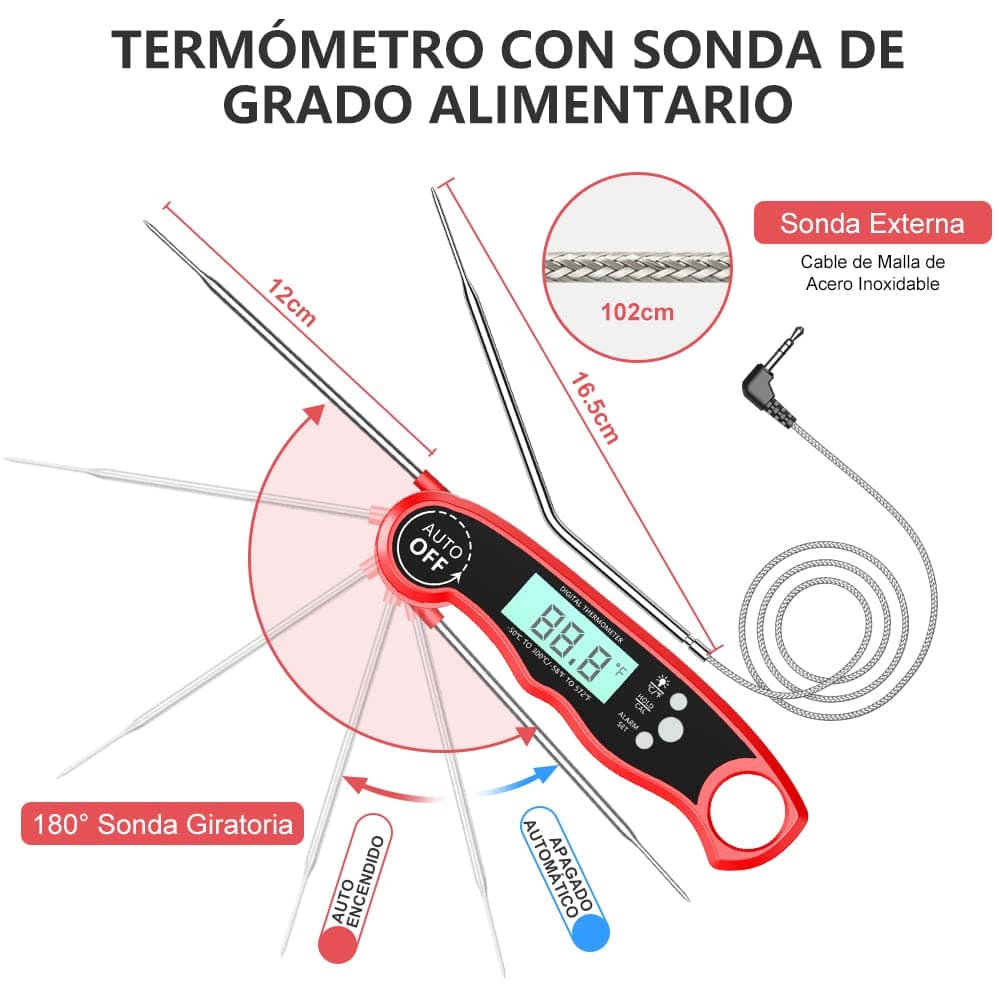 CIRYCASE Termometro Cocina, Termometro Horno Digital de Lectura Rápida & Precisa con 102cm Sonda de Alambre, Calibration & Pantalla LCD, Termometro Barbacoa para Carne, BBQ, Comida, Horno, Liquidos — view 4