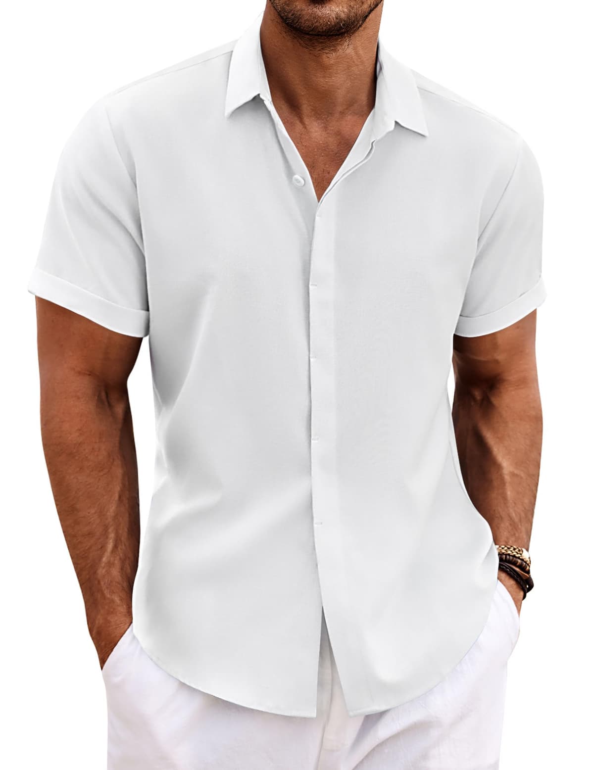 COOFANDY Men's Linen Shirts Short Sleeve Casual Shirts Button Down Shirt for Men Beach Summer Wedding Shirt — view 25