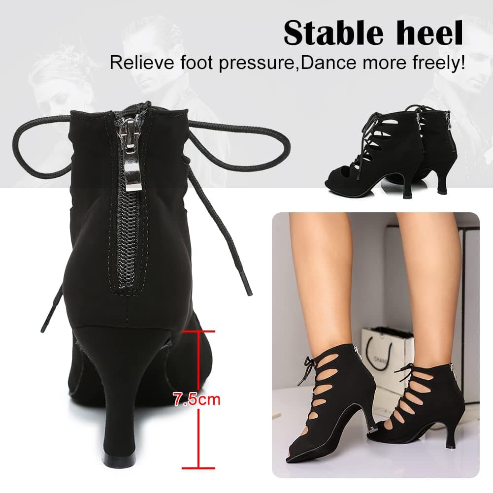 RUYBOZRY Botas de Baile Latino Mujer Botines Punta Abierta con Cordones Zapatos de Baile de Salon,Modelo YCL456 — view 5