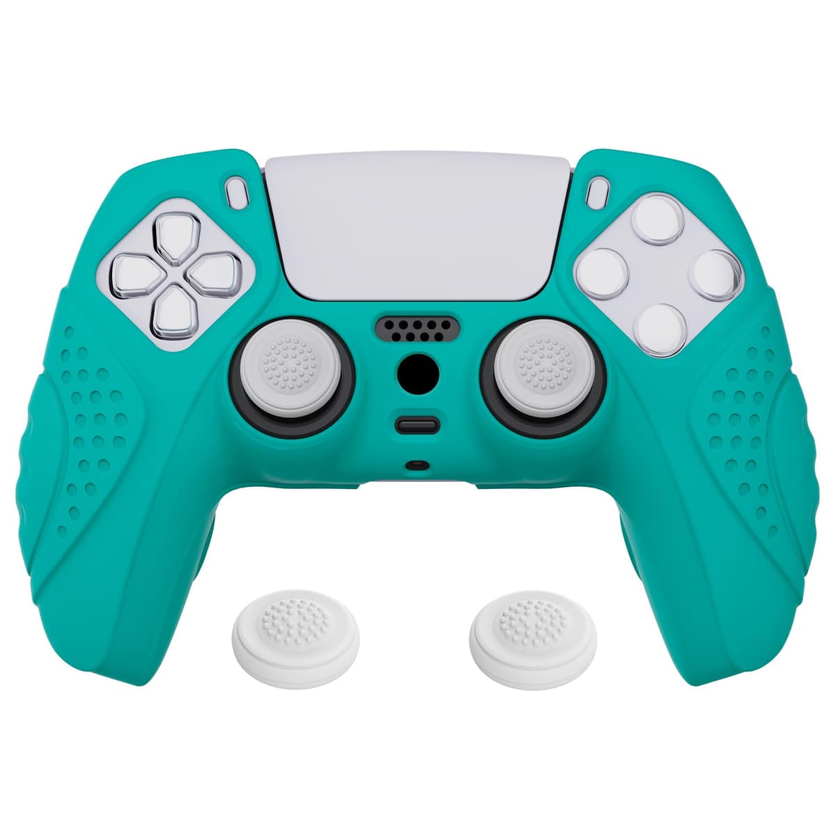 eXtremeRate PlayVital Guardian Edition Ergonomic Soft Anti-Slip Controller Silicone Case Cover for ps5, Rubber Protector Skins with Black Joystick Caps for ps5 Controller - Green & Black — view 14