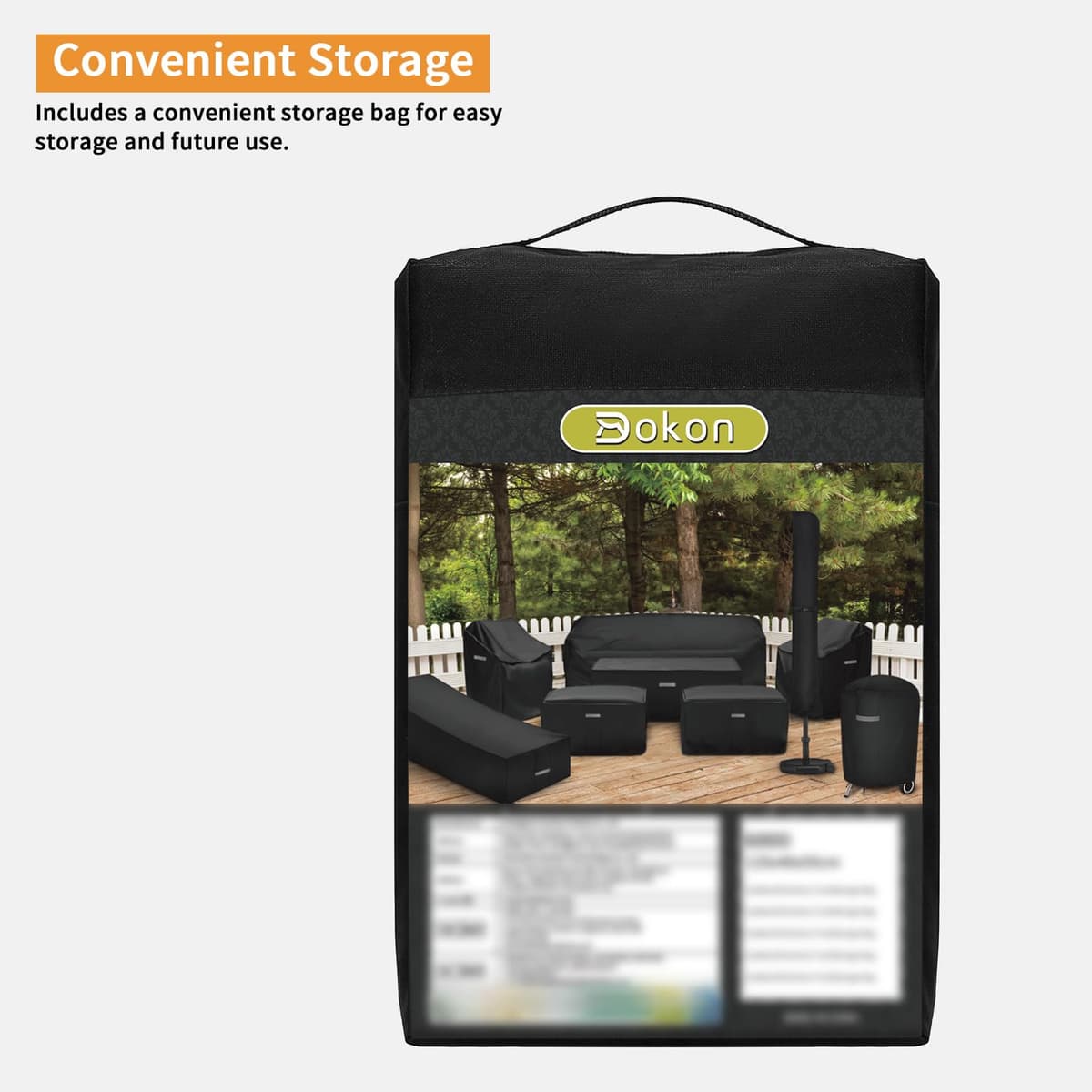 Dokon Large Chimenea Cover Waterproof Chiminea Covers Windproof Anti-UV Heavy Duty Oxford Fabric Outdoor Chimney Cover, Garden Patio Heater Covers (122x21/61cm) - Black — view 7