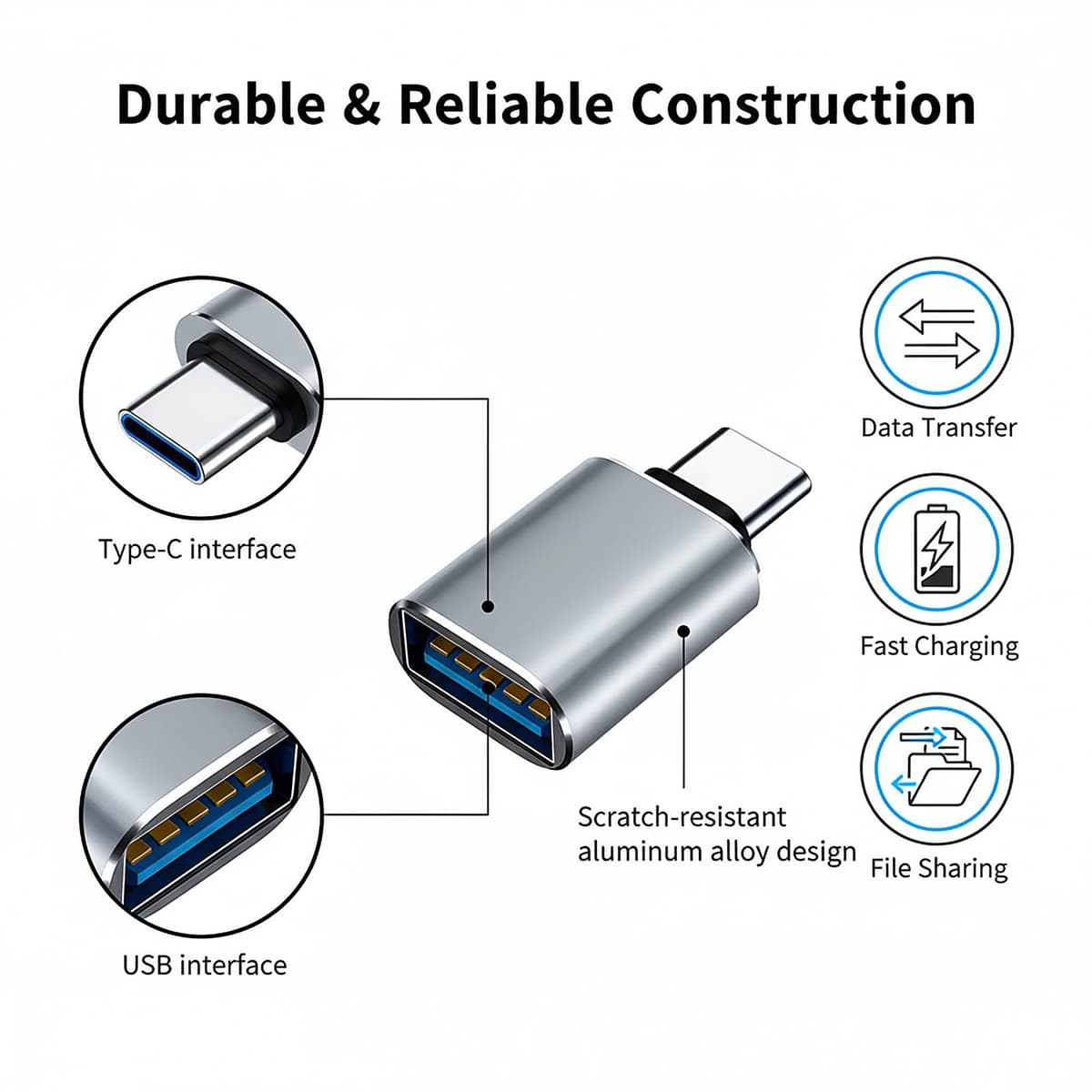 TreeTribe 2 Pack USB C to USB Adapter, Aluminum OTG Converter USB-C to USB Female Adaptor Compatible with MacBook Pro,Galaxy Type-C Smartphone and Tablet (Gray) — view 3
