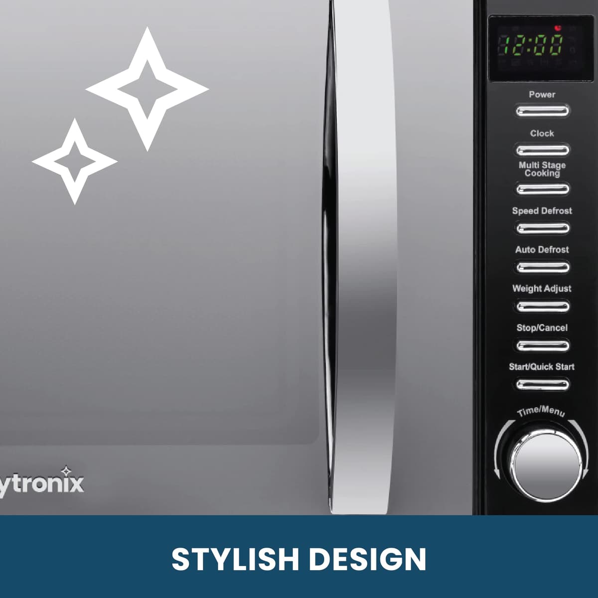 VYTRONIX VY-HMO800 800W Digital Microwave Oven | Freestanding Microwave with 6 Power Levels, Clock & Timer Function | Black Microwave with Mirrored Front, 20 Litre Capacity-hmo800 — view 4