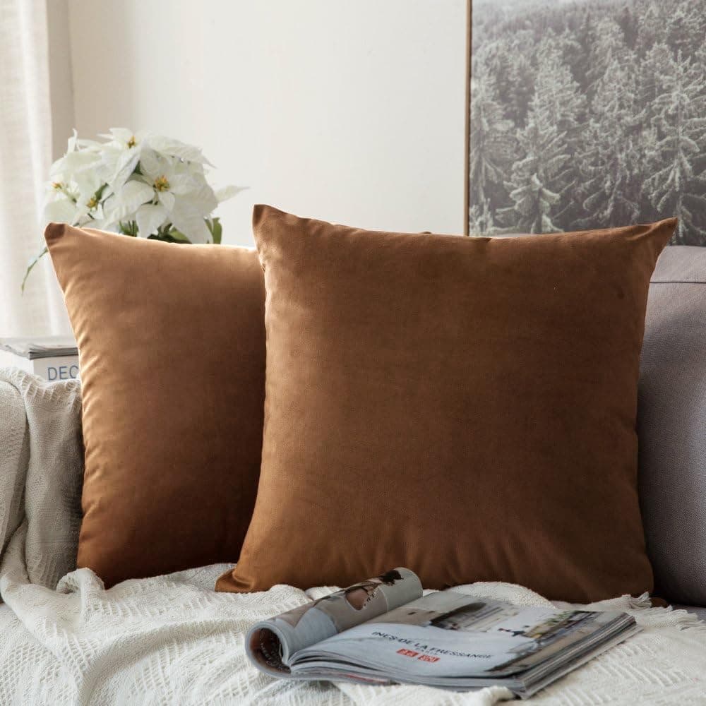 MIULEE Pack of 2 Fall Velvet Soft Solid Decorative Throw Pillow Covers Square Cushion Cases for Sofa Couch Bedroom Living Room Car Home Decor 18 x 18 Inch 45 x 45 cm Orange — view 34