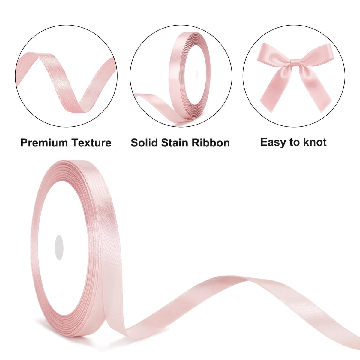 G2PLUS Baby Pink Satin Ribbons 10mm: Thick Fabric Gift Wrap Ribbons for Crafting, Party Decoration, 22m — view 3