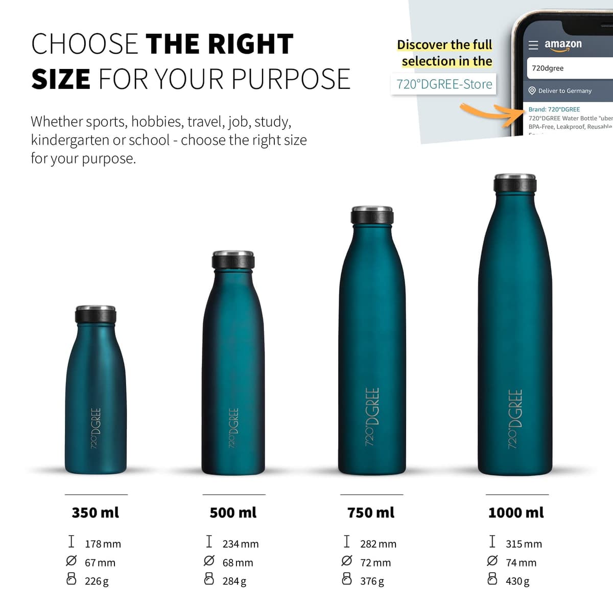 720°DGREE Vaccum Insulated Water Bottle “milkyBottle“ - 750 ml - Insulated, Leakproof, BPA-Free, Thermo Flask - for Sports, Gym, Fitness, School, Kids, Travel, Outdoor, Hot, Cold & Carbonated Drinks — view 3