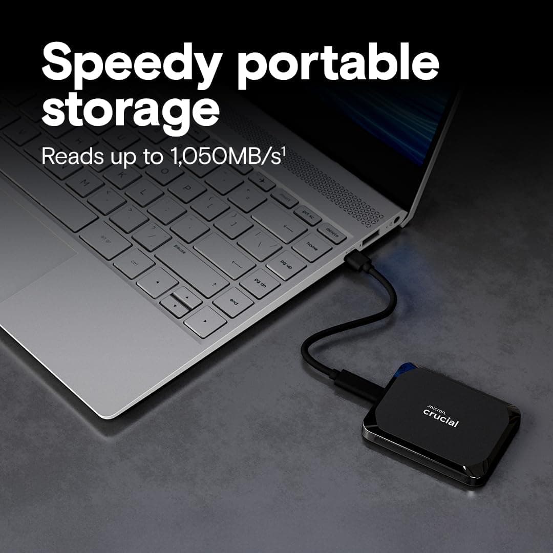Crucial X9 1TB Portable External SSD - Up to 1050MB/s, External Solid State Drive, Works with PC, Mac, PlayStation and Xbox, 