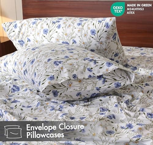 RUVANTI 100% Cotton Percale Sheets Queen Size, Sweet Pea — view 4
