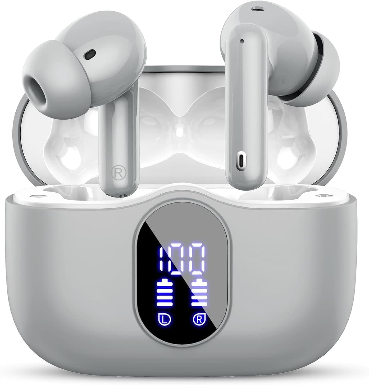Wireless Earbuds Bluetooth 5.3 with LED Display, 4 ENC Noise Cancelling Mic, 36H Playtime, IP7 Waterproof, Deep Bass Stereo Sound, Touch Control In-Ear Headphones (White)