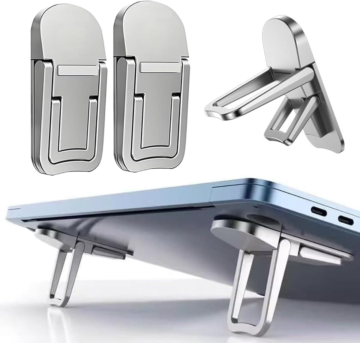 Mini Laptop Stand, Portable Foldable and Lightweight, Ergonomic with Ventilated Cooling, Fits 10-17.3 Inch Laptops and Keyboards, Silver