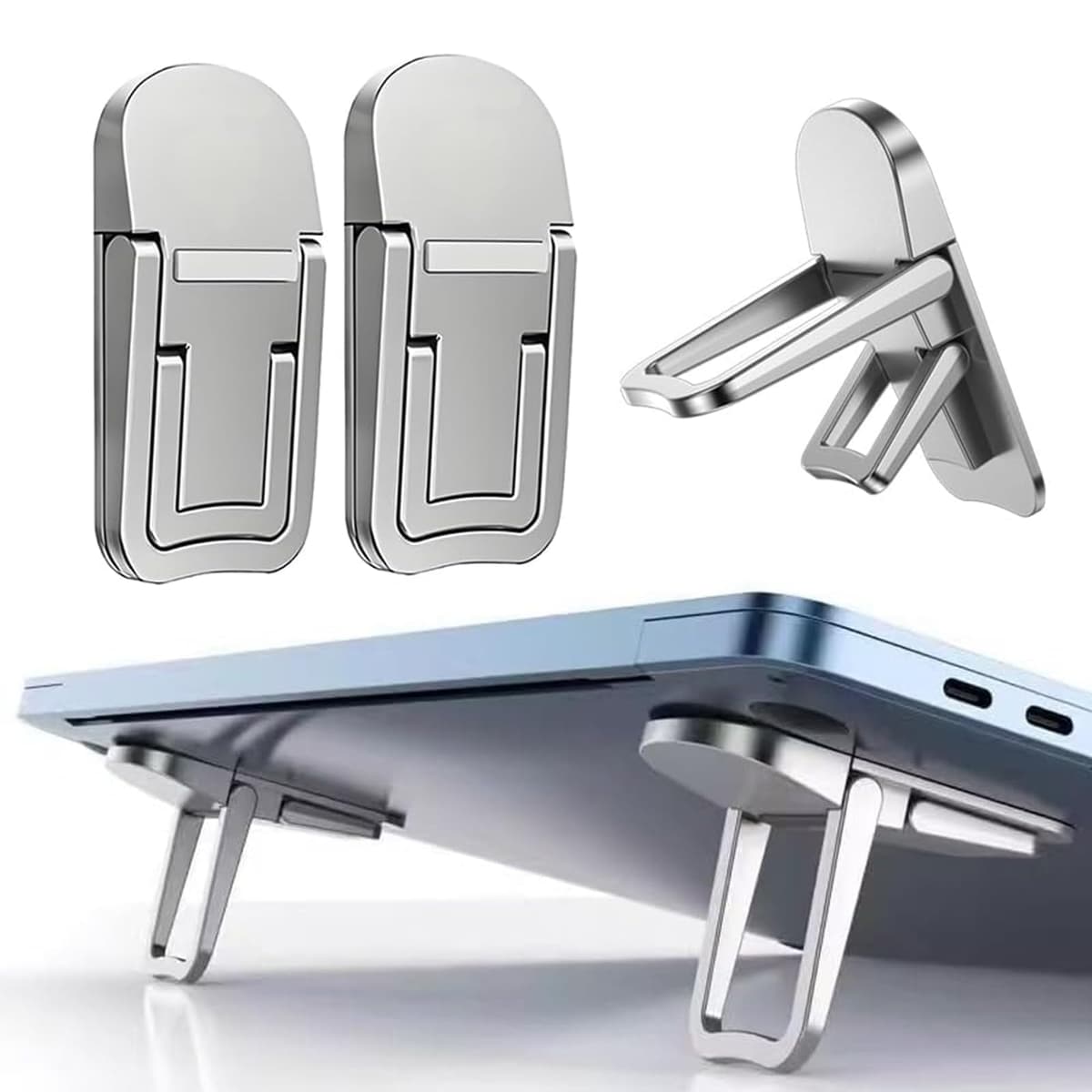 Mini Laptop Stand, Portable Foldable and Lightweight, Ergonomic with Ventilated Cooling, Fits 10-17.3 Inch Laptops and Keyboards, Silver