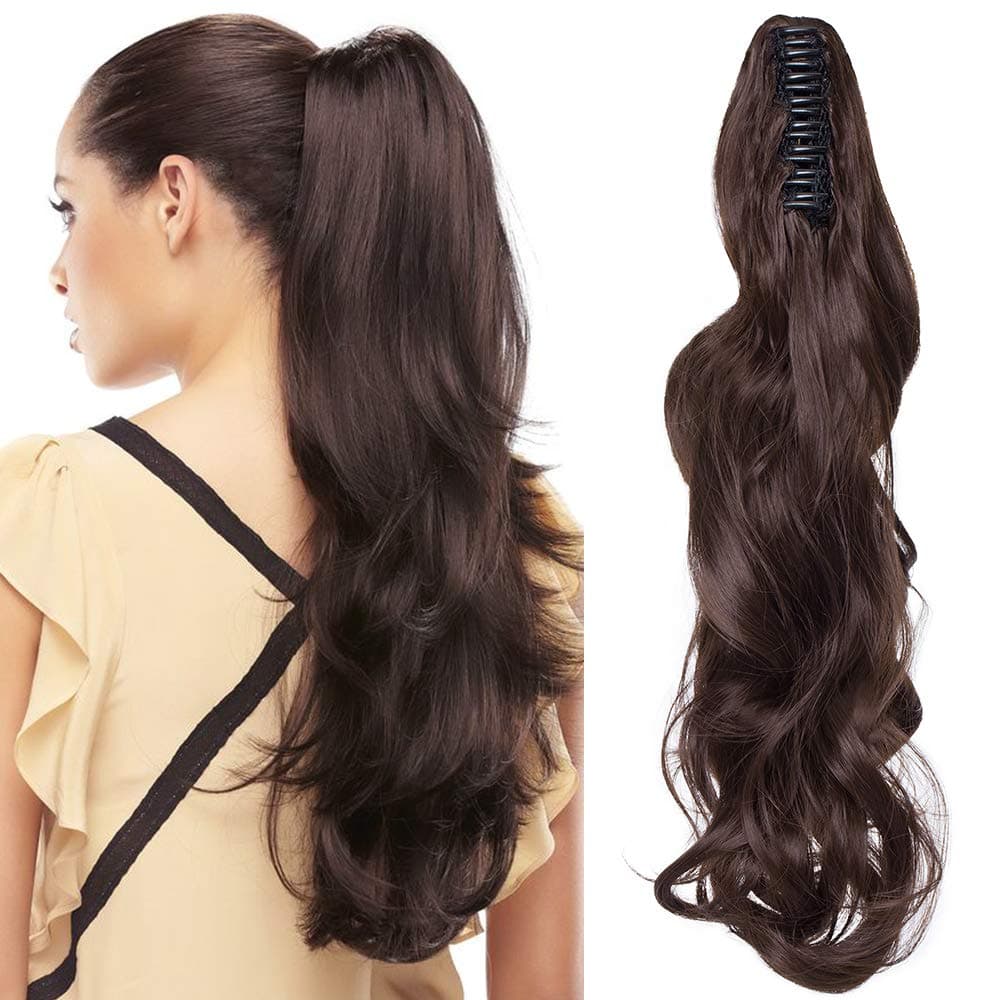 17"(43cm) SEGO Ponytail Long Synthetic Hair Looks Natural [Red Brown/Orange] Clip in Hair Extensions Curly Tail Ponytail Extension (90g) — view 18