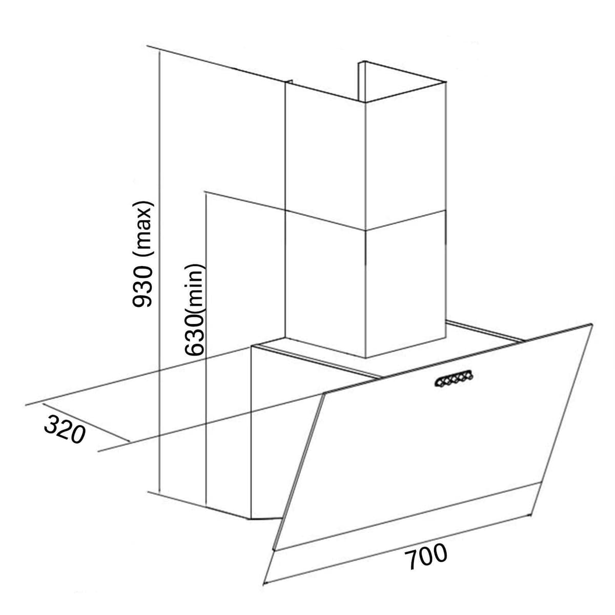 SIA AH70BL 70cm Black Angled Glass Chimney Cooker Hood Kitchen Extractor Fan — view 2