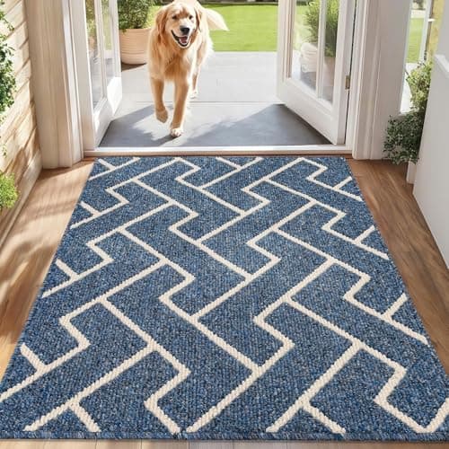 hicorfe Indoor Doormat,Front Back Door Mat Rubber Backing Non Slip,32"x48"Large Absorbent Resist Dirt Entrance Doormat Inside Floor Mats for Entryway Washable Low-Profile(Blue)