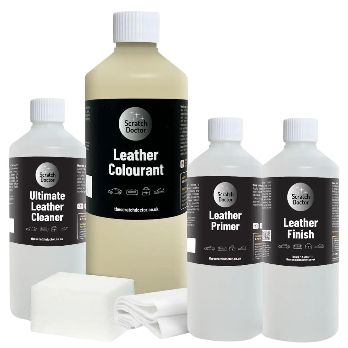 The Scratch Doctor Leather Recolouring Kit for Furniture & Car Seats | Clean, Dye & Protect | Includes Cleaner, Primer, Dye & Sealant (Cream, 250ml)